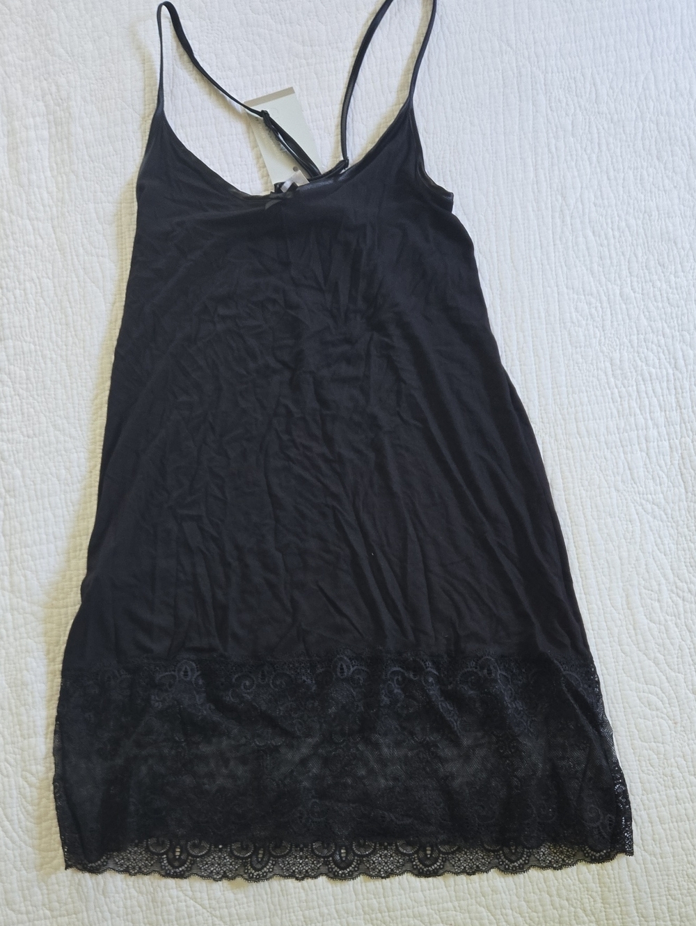 Black Lace-Hem Slip Chemise - Women's Sleepwear